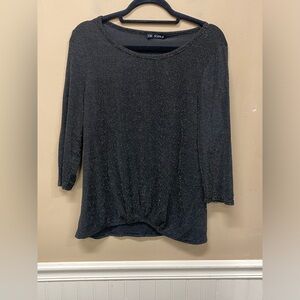 Storybuk Black Gold Sparkle 3/4 Sleeve Ruched Hem Blouse Size Petite Med NWT